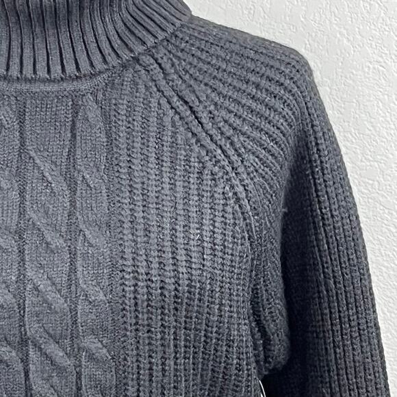 1.State Cable Knit Long Sleeve Turtleneck Sweater Back-Cutout Black Size XL NWT - Picture 8 of 14